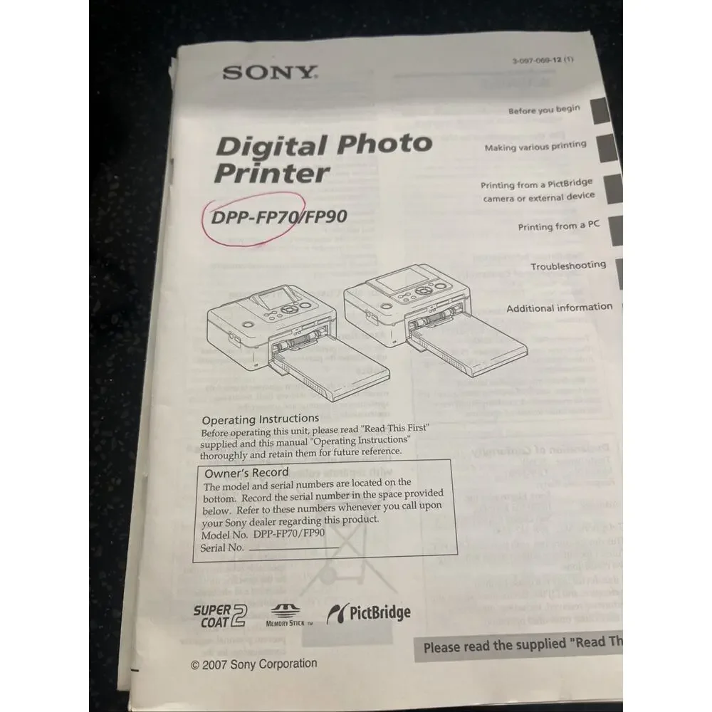 SONY Picture Station DPP-FP70 Photo Print Color. Tested.